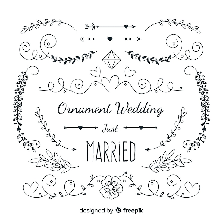 Vecteur gratuit collection d'ornement de mariage dessiné à la main