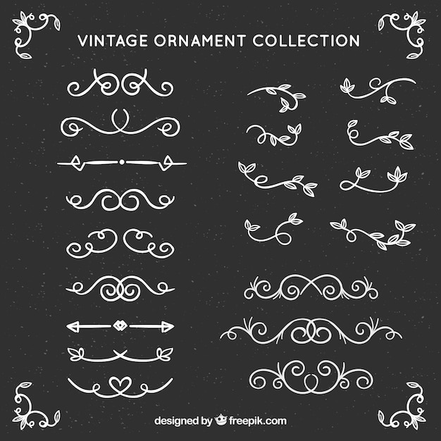 Vecteur gratuit collection d'ornement vintage avec style tableau noir