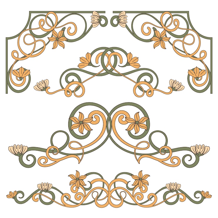 Vecteur gratuit collection d'ornements art nouveau dessinés à la main