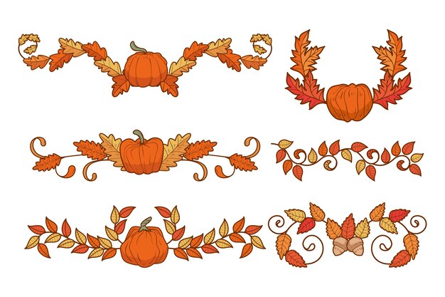 Collection d'ornements d'automne dessinés à la main