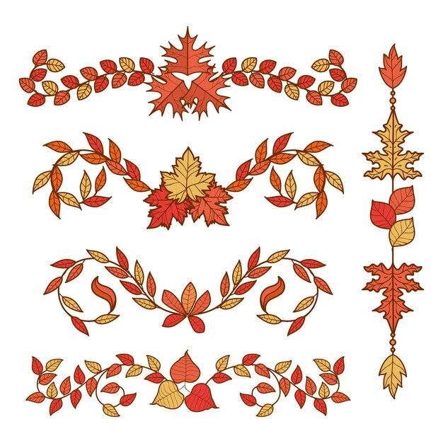 Collection d'ornements d'automne dessinés à la main