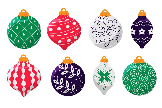 Collection d'ornements de boule de noël plat dessinés à la main