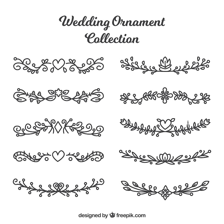 Vecteur gratuit collection d&#39;ornements de mariage dans un style dessiné à la main