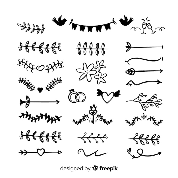 Collection D'ornements De Mariage Dessinés à La Main
