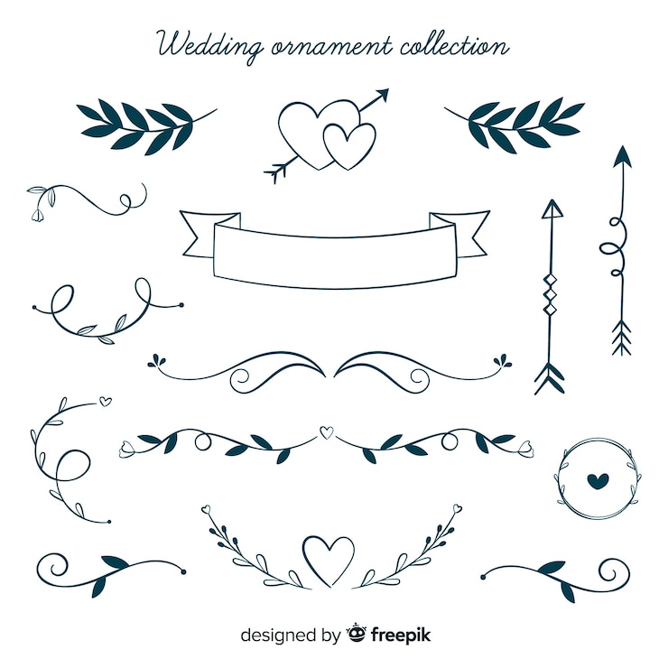 Vecteur gratuit collection d&#39;ornements de mariage dessinés à la main