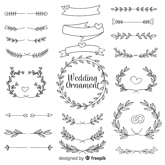 Vecteur gratuit collection d'ornements de mariage dessinés à la main