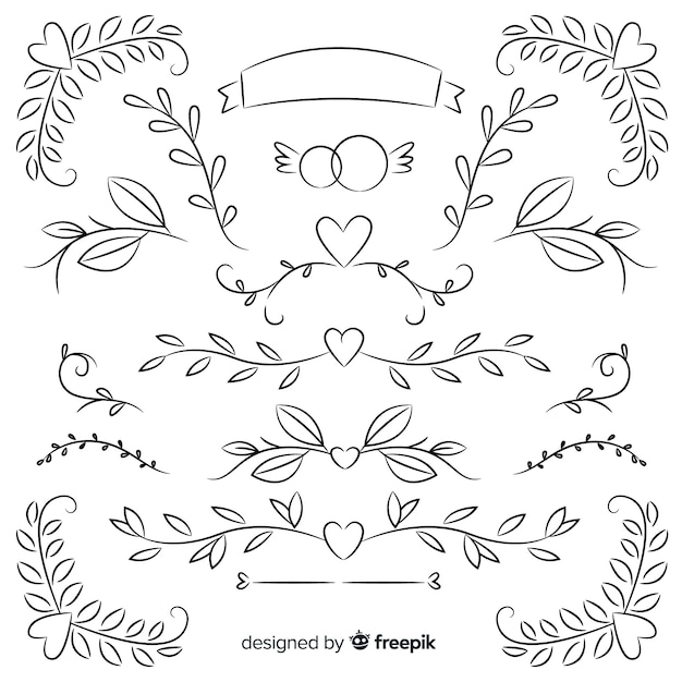 Vecteur gratuit collection d'ornements de mariage dessinés à la main