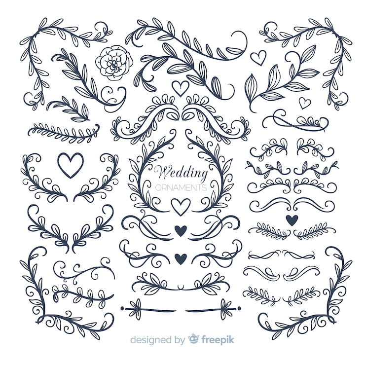 Vecteur gratuit collection d'ornements de mariage dessinés à la main
