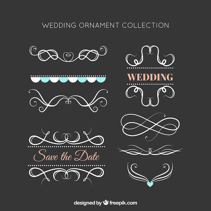 Vecteur gratuit collection d&#39;ornements de mariage avec des fleurs