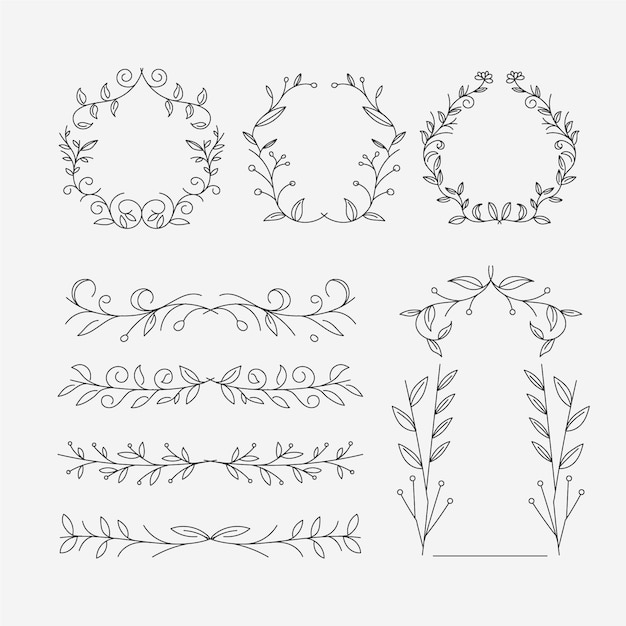 Collection D'ornements De Mariage Plat Linéaire