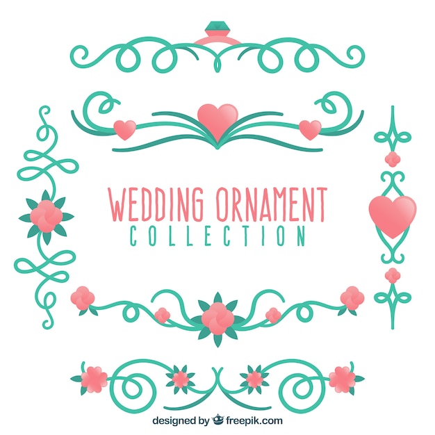 Vecteur gratuit collection d'ornements de mariage plat