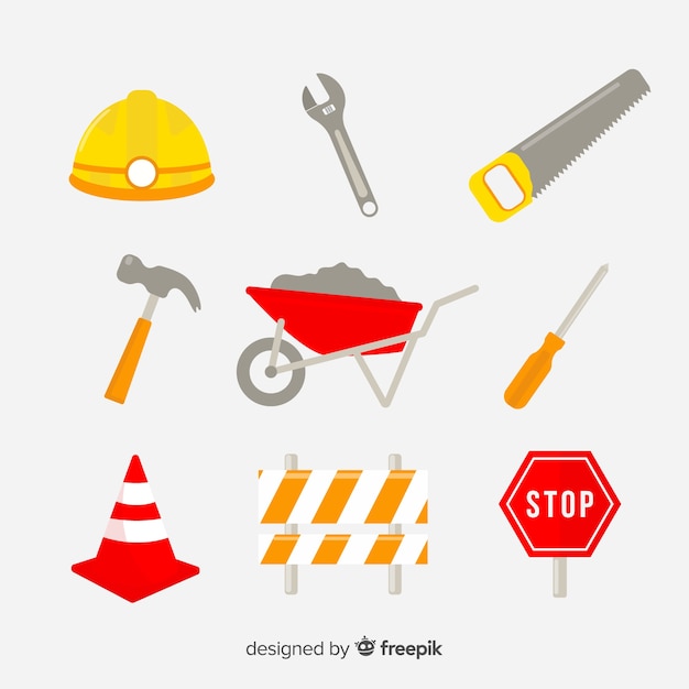 Vecteur gratuit collection d'outils de construction plate