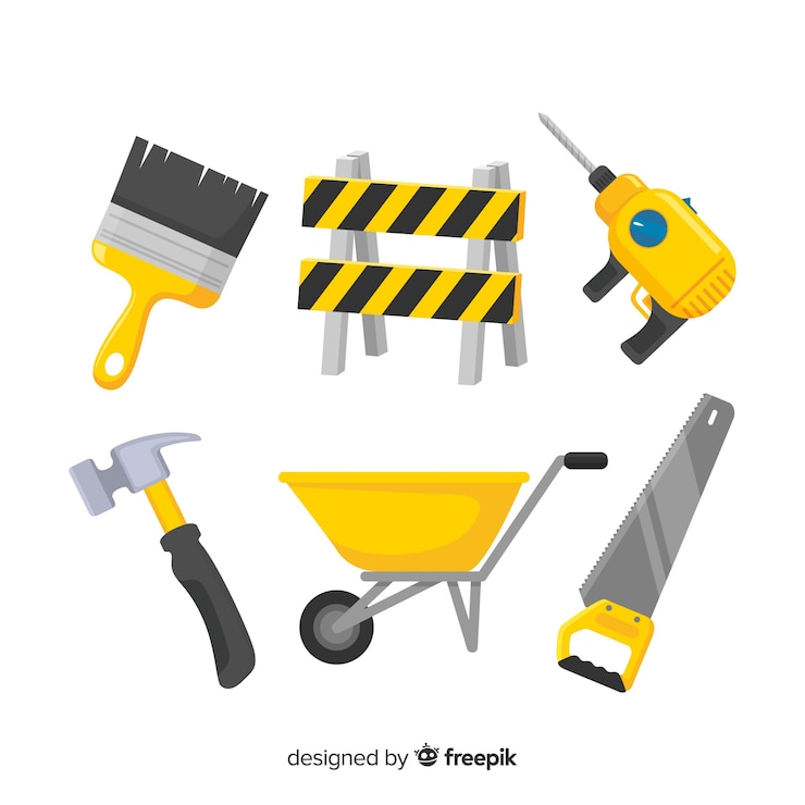 Vecteur gratuit collection d&#39;outils de construction plate