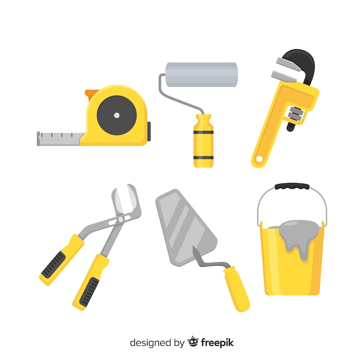 Vecteur gratuit collection d&#39;outils de construction plate