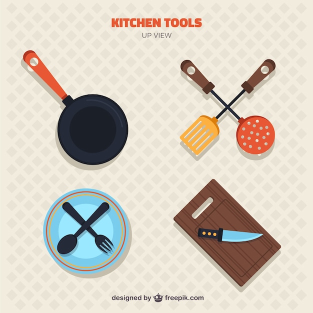 Vecteur gratuit collection d'outils de cuisine en vue de dessus