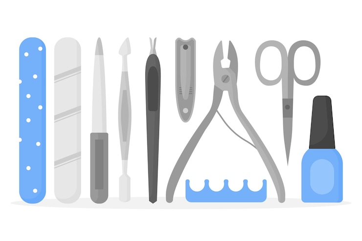Vecteur gratuit collection d'outils de manucure en argent