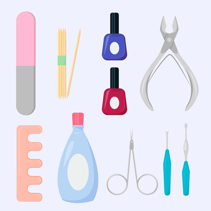 Vecteur gratuit collection d'outils de manucure colorés