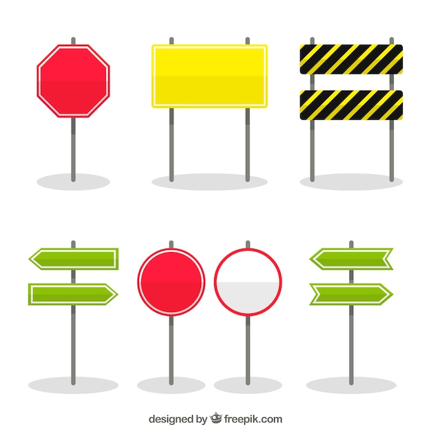 Collection de panneaux de signalisation dans un design plat