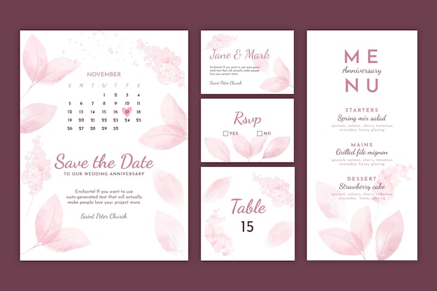 Vecteur gratuit collection de papeterie anniversaire de mariage