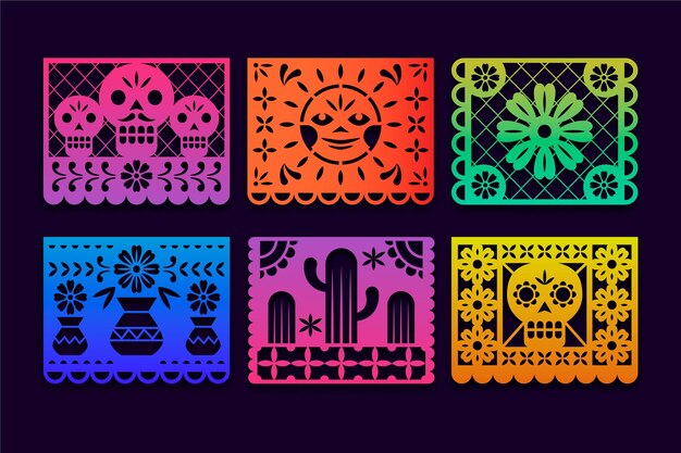 Collection de papiers dégradés dia de muertos picado