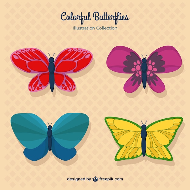 Vecteur gratuit collection de papillon dessiné à la main avec des ailes colorées