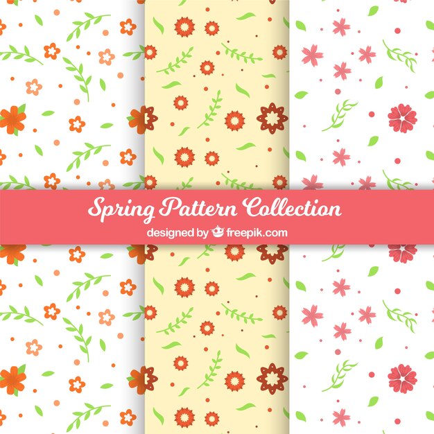 Collection de patrons de printemps avec des fleurs plates