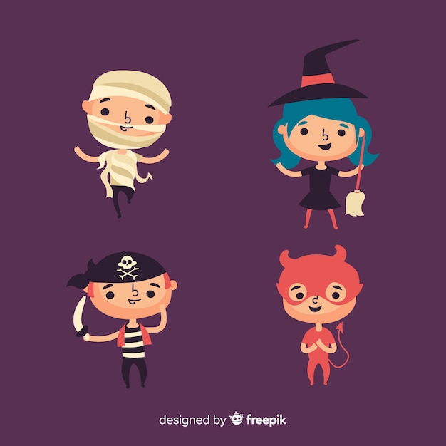 Collection de personnage d'halloween au design plat