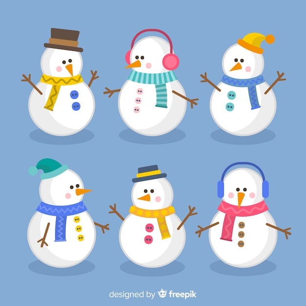 Collection De Personnage Mignon Bonhomme De Neige Au Design Plat