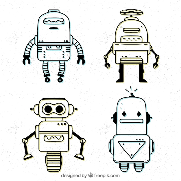 Vecteur gratuit collection de personnage robot dessinés à la main