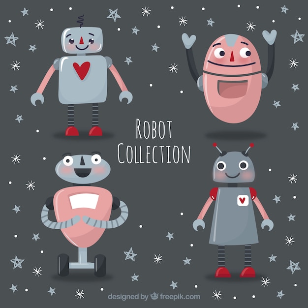 Vecteur gratuit collection de personnage robot dessinés à la main