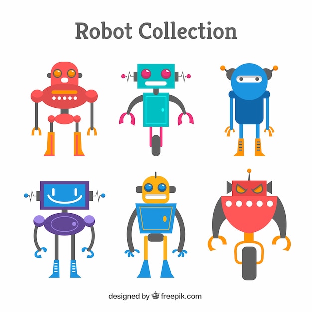 Vecteur gratuit collection de personnage robot plat