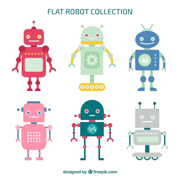 Vecteur gratuit collection de personnage robot plat