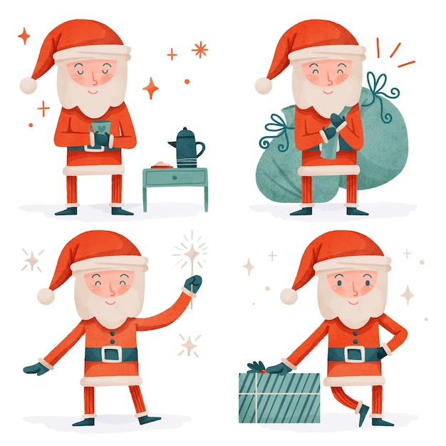 Collection De Personnages Aquarelle Santa Claus