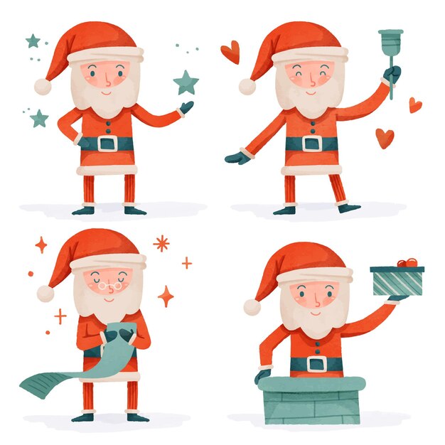 Vecteur gratuit collection de personnages aquarelle santa claus