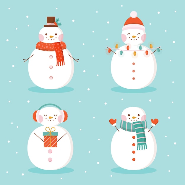 Vecteur gratuit collection de personnages de bonhomme de neige au design plat