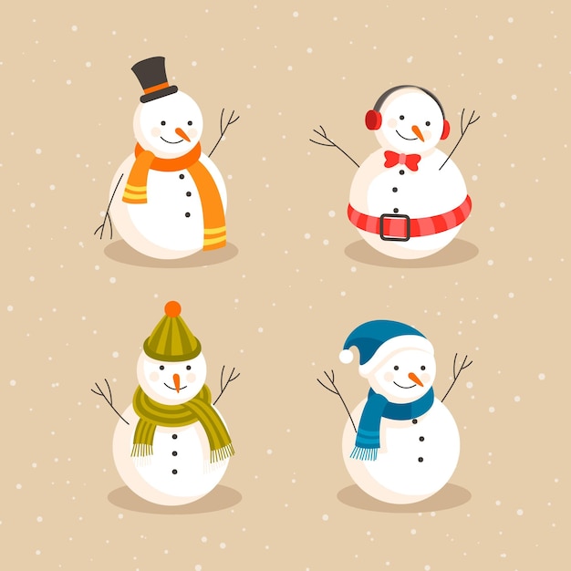 Vecteur gratuit collection de personnages de bonhomme de neige design plat