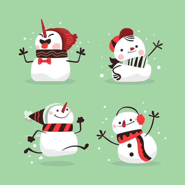 Collection de personnages de bonhomme de neige dessinés à la main