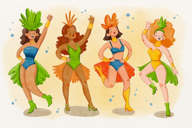 Vecteur gratuit collection de personnages de carnaval brésilien à l'aquarelle