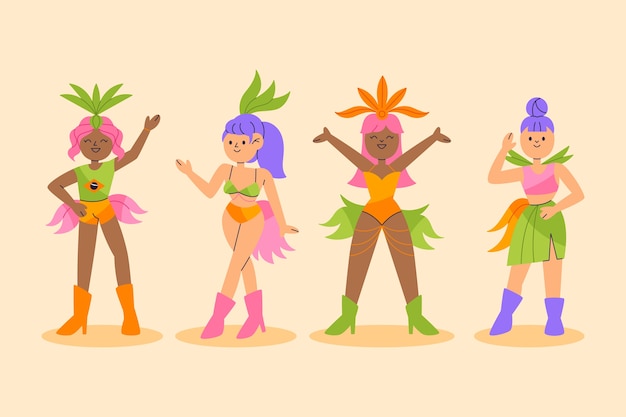 Collection de personnages de carnaval brésilien plat