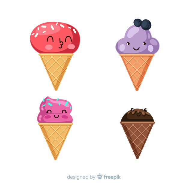 Collection de personnages de la crème glacée Kawaii