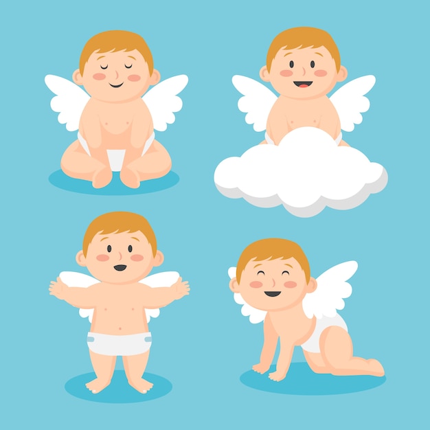 Vecteur gratuit collection de personnages cupidon au design plat