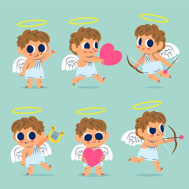 Vecteur gratuit collection de personnages de cupidon design plat