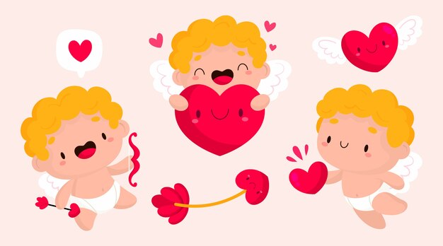 Collection de personnages de cupidon plat saint valentin