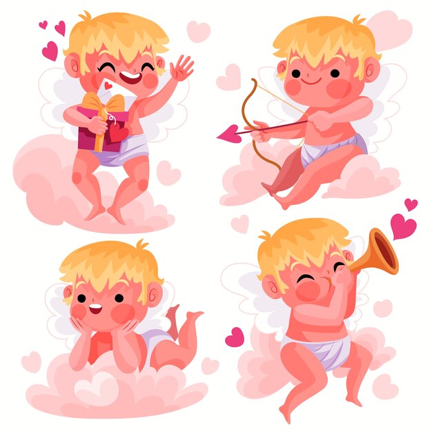 Collection de personnages de cupidon plat saint valentin