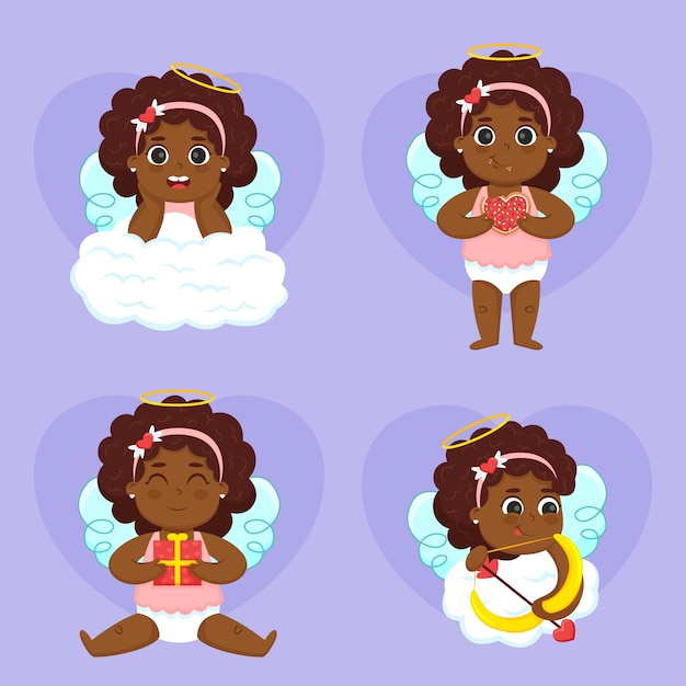 Vecteur gratuit collection de personnages de cupidon plats