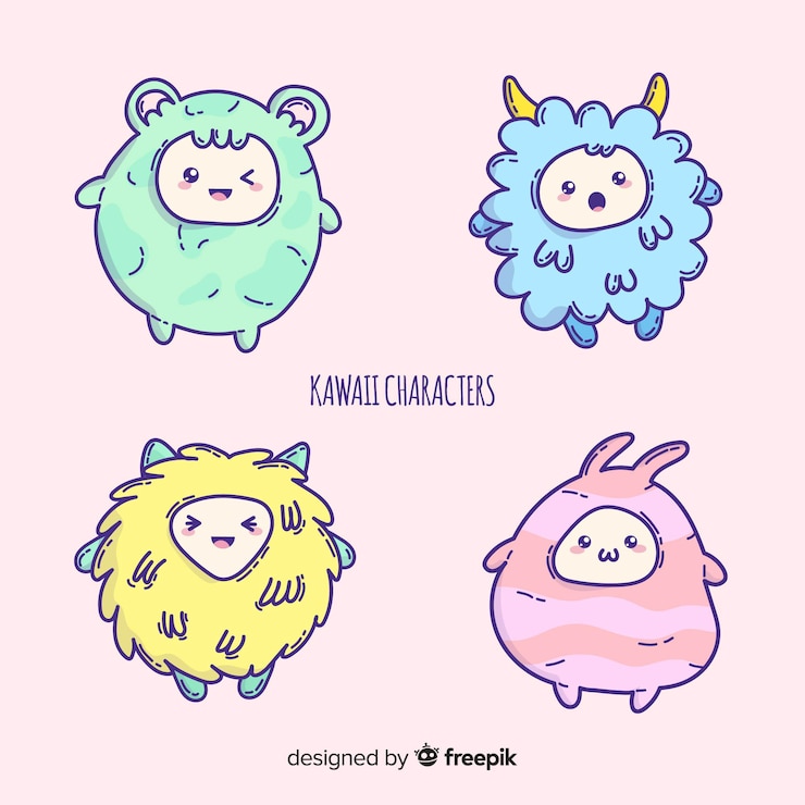 Vecteur gratuit collection de personnages déguisés kawaii dessinés à la main