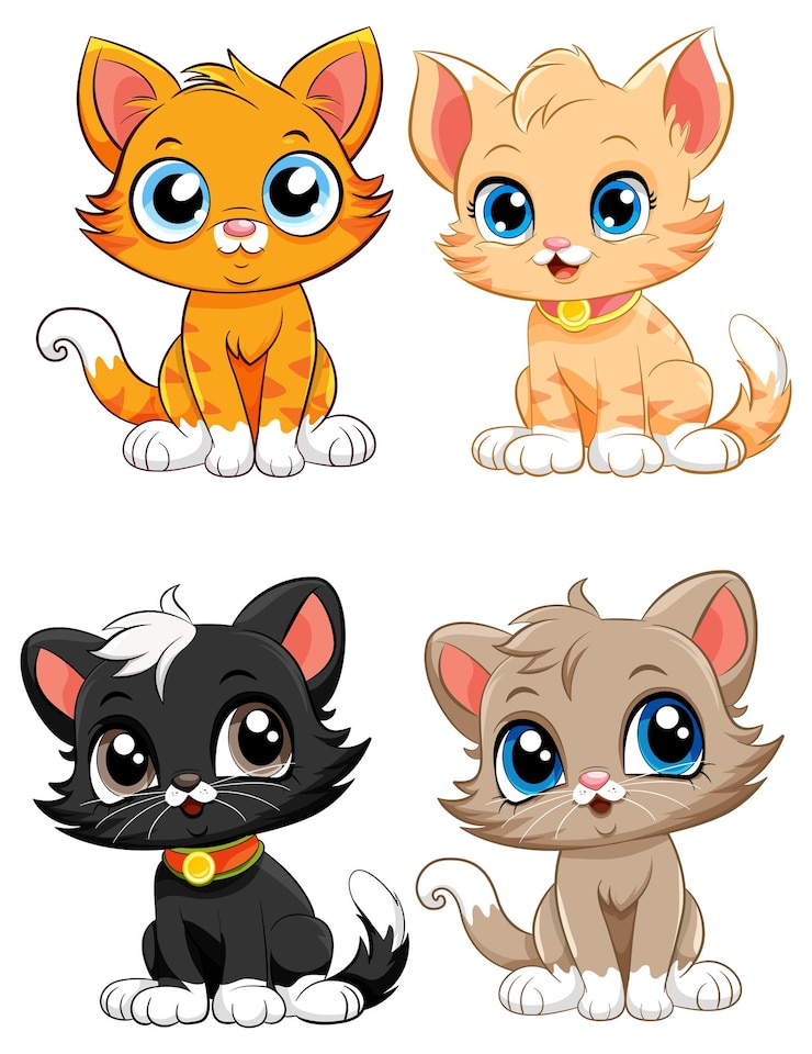 Vecteur gratuit la collection de personnages de dessins animés de cute kittens