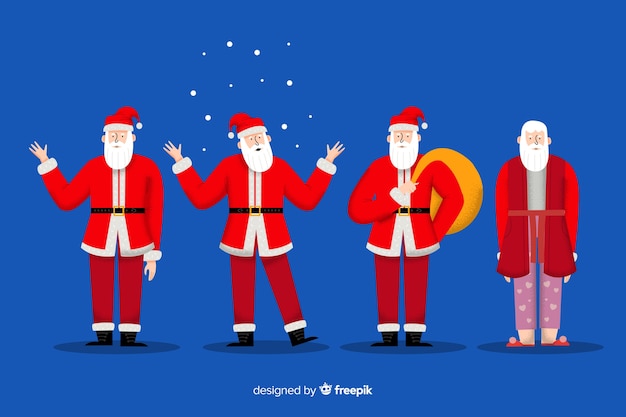 Vecteur gratuit collection de personnages du père noël au design plat