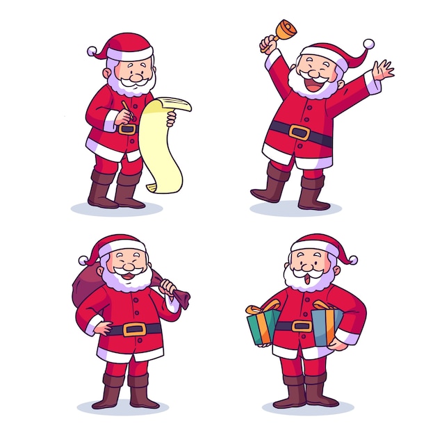 Vecteur gratuit collection de personnages du père noël dessinés à la main