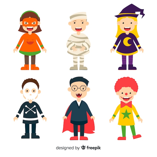 Vecteur gratuit collection de personnages d'enfants d'halloween